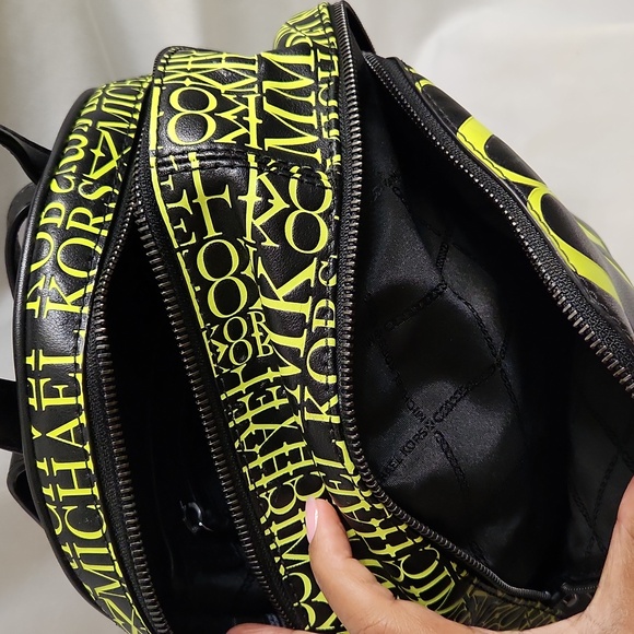 Michael Kors Rhea Medium Newsprint Print Logo Leather Backpack